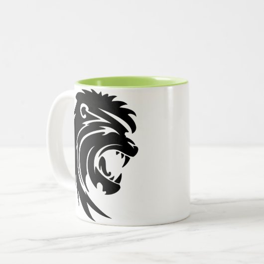 Cool Roaring Lion Silhouette Tweekleurige Koffiemok (Voorkant links)