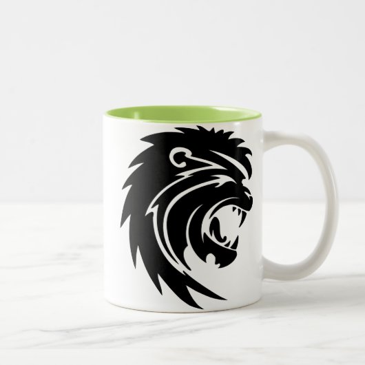 Cool Roaring Lion Silhouette Tweekleurige Koffiemok (Rechts)