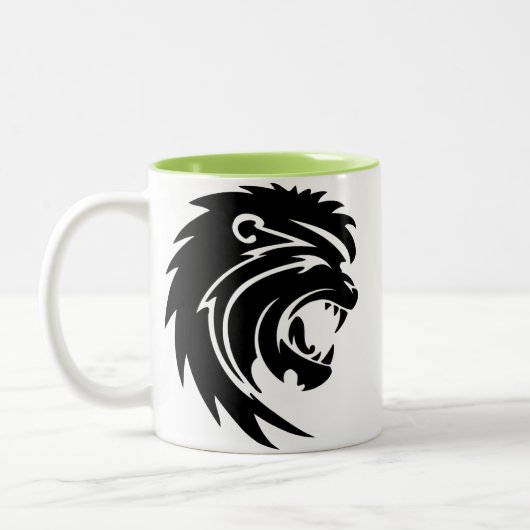 Cool Roaring Lion Silhouette Tweekleurige Koffiemok (Links)