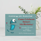Cool Robot Birthday Party - Uitnodigingen Blauwgro (Staand voorkant)