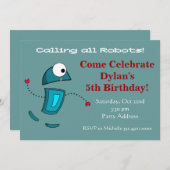 Cool Robot Birthday Party - Uitnodigingen Blauwgro (Voorkant / Achterkant)