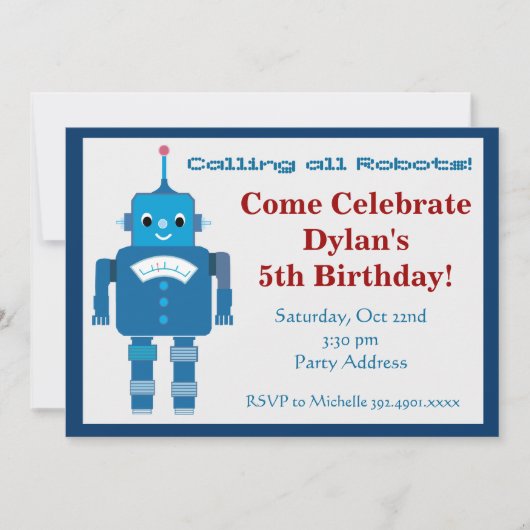 Cool Robot Birthday Party-uitnodigingen Kaart (Voorkant)