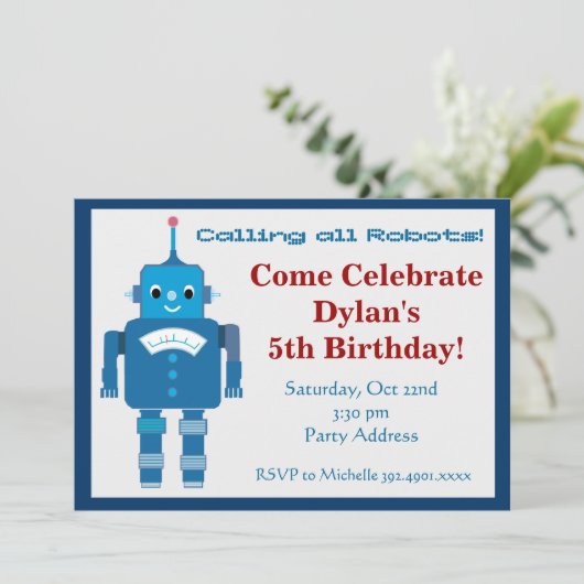 Cool Robot Birthday Party-uitnodigingen Kaart (Staand voorkant)