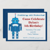 Cool Robot Birthday Party-uitnodigingen Kaart (Voorkant / Achterkant)