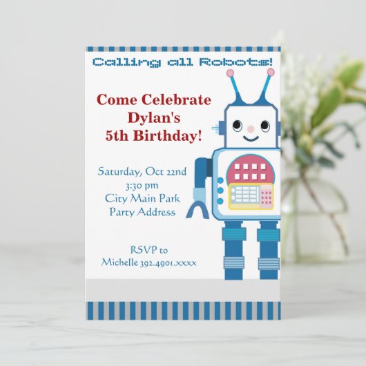 Cool Robot Birthday Party-uitnodigingen Kaart (Staand voorkant)