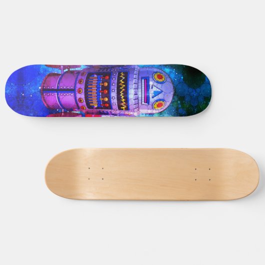 Cool Robot Blue Paarse Galaxy Retro Schattige Persoonlijk Skateboard (Horizontaal)