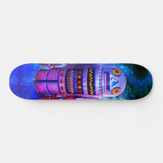 Cool Robot Blue Paarse Galaxy Retro Schattige Persoonlijk Skateboard (Horizontaal)