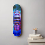 Cool Robot Blue Paarse Galaxy  Retro Schattige Persoonlijk Skateboard<br><div class="desc">Maak je klaar om je innerlijke sci-fi fantasieën te omarmen wanneer je de straat op gaat met deze schattige, foto-illustratie van de speelgoed van metaal, geplaatst tegen een paarse blauwe bellensterrenhemel. Maakt een retro koele en leuke verklaring elke keer als je het trottoir surf. Maakt een groot geschenk voor iemand...</div>