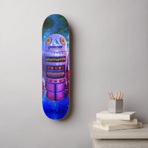 Cool Robot Blue Paarse Galaxy  Retro Schattige Persoonlijk Skateboard