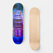 Cool Robot Blue Paarse Galaxy Retro Schattige Persoonlijk Skateboard (Voorkant)