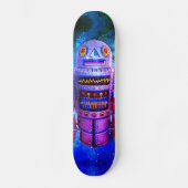 Cool Robot Blue Paarse Galaxy Retro Schattige Persoonlijk Skateboard (Voorkant)