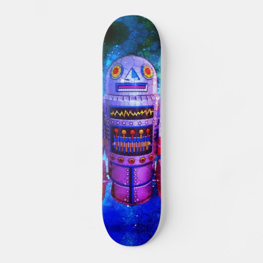 Cool Robot Blue Paarse Galaxy Retro Schattige Persoonlijk Skateboard (Voorkant)
