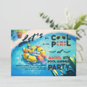 Cool Robot op Pool Party Kaart (Staand voorkant)