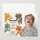 Cool Robot Verjaardag Uitnodiging met foto (Voorkant / Achterkant)