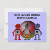 Cool Robots Birthday Invitation Kaart (Voorkant)