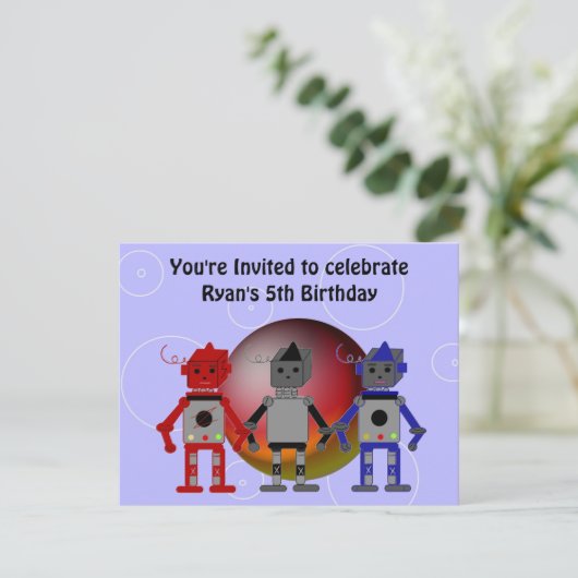 Cool Robots Birthday Invitation Kaart (Staand voorkant)