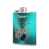 Cool Rock-drum op een metallisch blauw muziekmaatk Heupfles (Links)