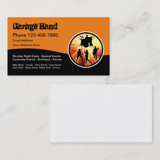 Cool Rock en Roll Garage Band Visitekaartje (Voorkant / Achterkant)