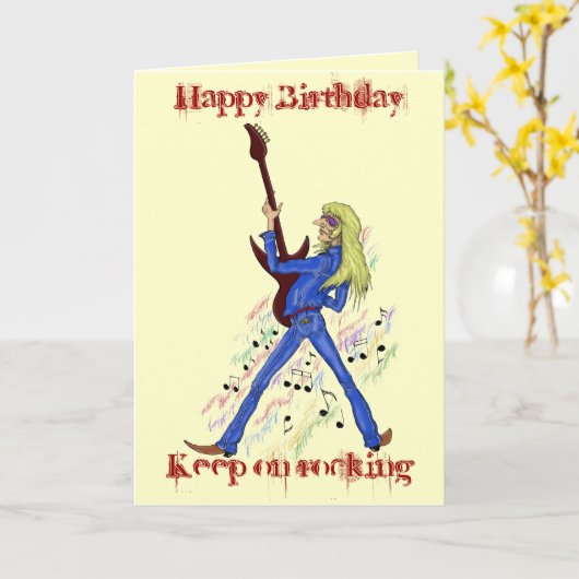 Cool rock gitarist Happy Birthday kaart ontwerp (Gele Bloem)