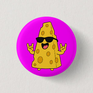Cool Rock On Kaas Karakter Met Zonnebril Ronde Button 3,2 Cm