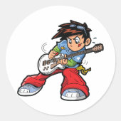 Cool Rock Star Gitarist Fun Musician Ronde Sticker (Voorkant)