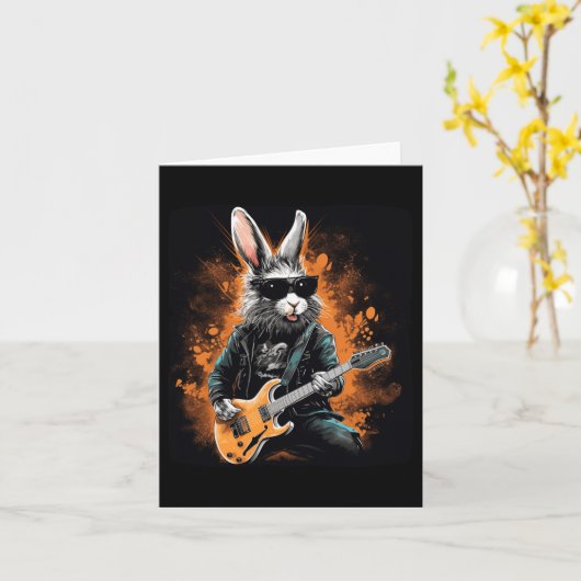 Cool Rocker Bunny voor Pasen en gitaristen met E Kaart (Gele Bloem)