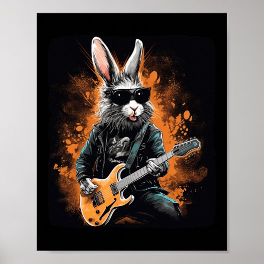 Cool Rocker Bunny voor Pasen en gitaristen met E Poster (Voorkant)