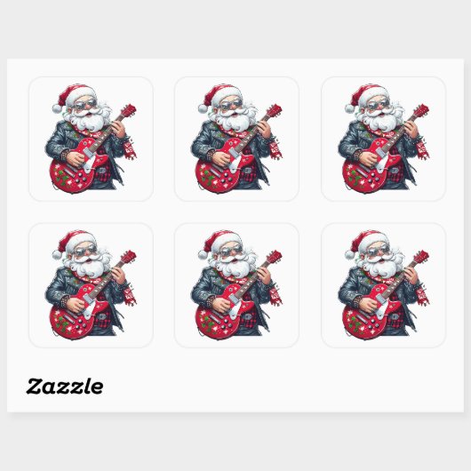 Cool Rocker Santa Playing Red Guitar Vierkante Sticker (Vel)