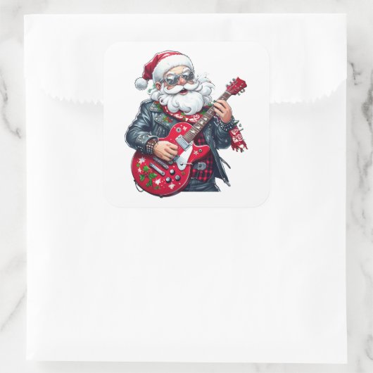 Cool Rocker Santa Playing Red Guitar Vierkante Sticker (Tas)