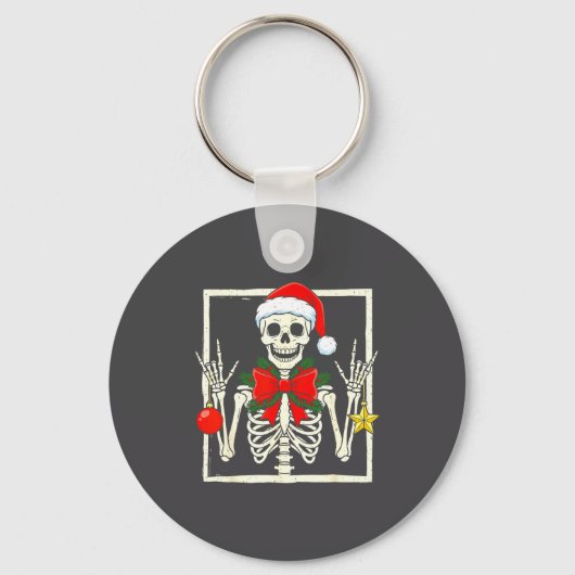 Cool Rocker Skeleton Santa Hat Christmas Punk Rock Sleutelhanger (Voorkant)