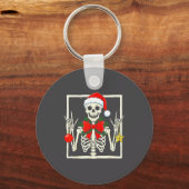 Cool Rocker Skeleton Santa Hat Christmas Punk Rock Sleutelhanger (Voorkant)