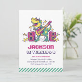 Cool Rockstar T-Rex Dinosaur kinderen Birthday Kaart (Staand voorkant)