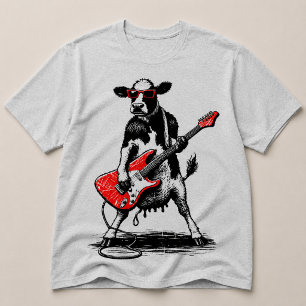 Cool Rockster Koe Speelt Rode Elektrische Gitaar T-shirt