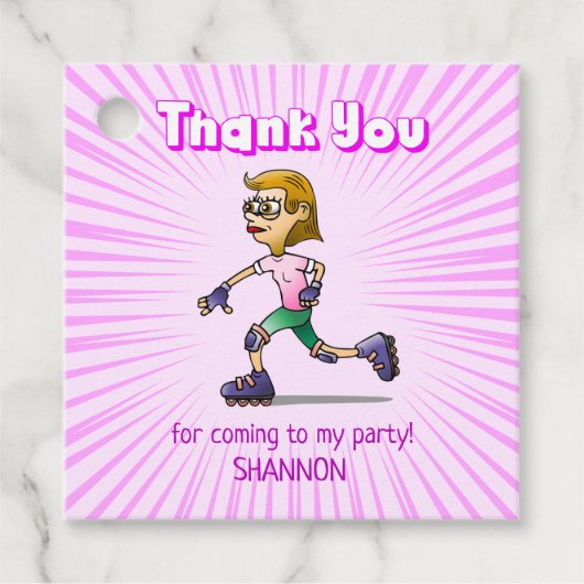 Cool Roller Schaatsen Meisje Bedankjes Labels (Voorkant)