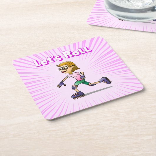 Cool Roller Schaatsen Meisje Kartonnen Onderzetters (Schuin)