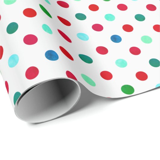 Cool Rood Blauw Groen en Blauwgroen Polka Dot Patt Cadeaupapier (Rol Hoek)