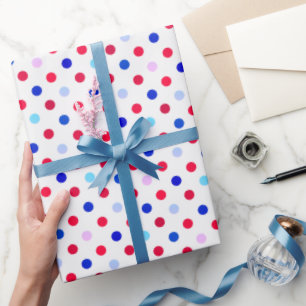 Cool rood blauw roze en turquoise polka stippenpat cadeaupapier