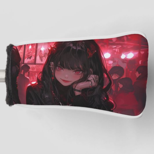 Cool Rood en Zwart Flirty Vampire Anime Girl Night Golfheadcover (Voorkant)