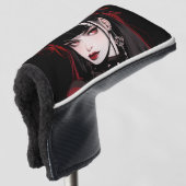 Cool Rood en Zwart Gothic Esthetische Anime Meisje Golfheadcover (3/4 voorkant)