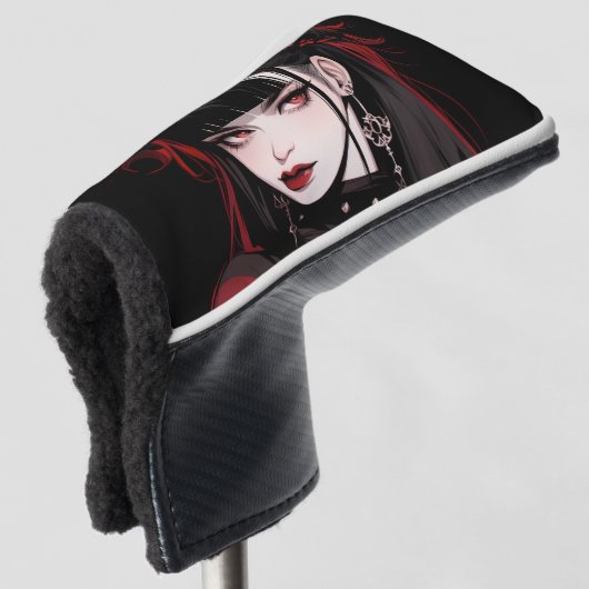 Cool Rood en Zwart Gothic Esthetische Anime Meisje Golfheadcover (3/4 voorkant)