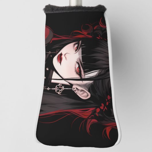 Cool Rood en Zwart Gothic Esthetische Anime Meisje Golfheadcover (Draai 90)