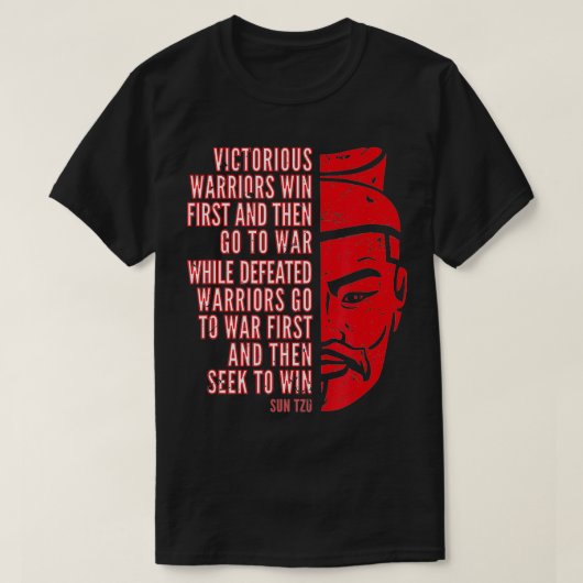 Cool Rood Verdrietig Sun Tzu Portret met Quote T-shirt (Design voorkant)