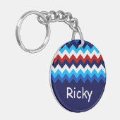 Cool Rood Wit Blauw Chevron Custom Circle Sleutelh Sleutelhanger (Voorkant Links)
