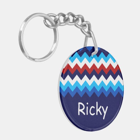 Cool Rood Wit Blauw Chevron Custom Circle Sleutelh Sleutelhanger (Voorkant Links)
