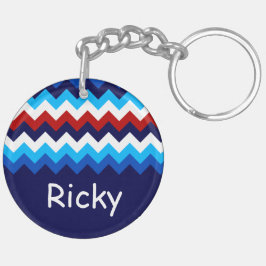 Cool Rood Wit Blauw Chevron Custom Circle Sleutelh Sleutelhanger