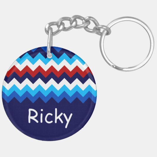 Cool Rood Wit Blauw Chevron Custom Circle Sleutelh Sleutelhanger (Achterkant Links)