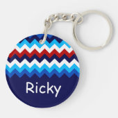 Cool Rood Wit Blauw Chevron Custom Circle Sleutelh Sleutelhanger (Achterkant)