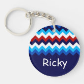 Cool Rood Wit Blauw Chevron Custom Circle Sleutelh Sleutelhanger (Voorkant)