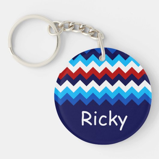 Cool Rood Wit Blauw Chevron Custom Circle Sleutelh Sleutelhanger (Voorkant)