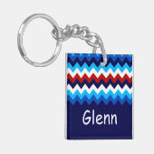Cool Rood Wit Blauw Chevron Custom Vierkante Sleut Sleutelhanger (Voorkant Links)